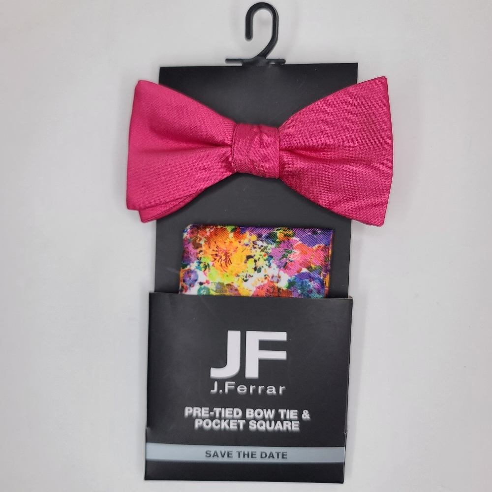 J.FERRAR Mens Pre-tied BowTie & Pocket Square. New With Tags.